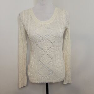 Pink Rose Women’s Small Cream Cable Knit Sweater Crew Neck Long Sleeve Boho